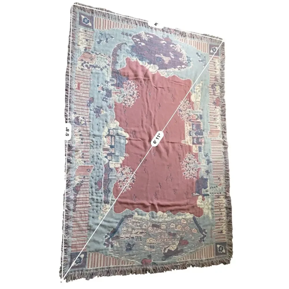 Tapestry Blanket Farm House Animals Pastel Colors 4ft by 5.8ft